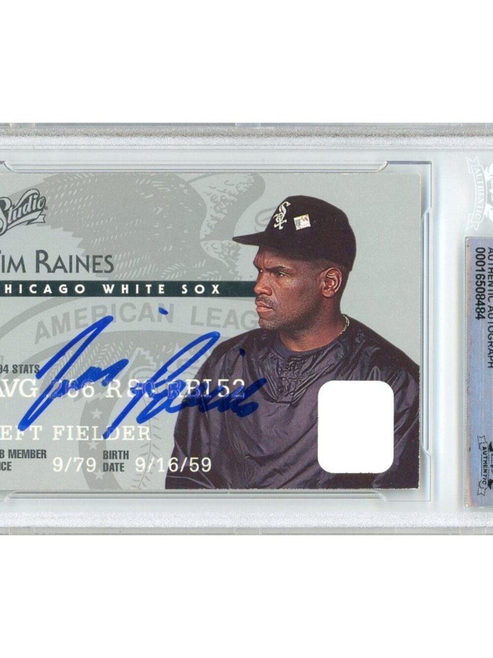 Tim Raines Signed 1995 Donruss Studio #148 Chicago White Sox BAS Slab Auto HOF